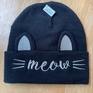 Ganz Meow Adult Beanie Black with Silver Thread Detail Whiskers and Ears Cute!